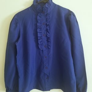 Blue Vintage Button Up Ruffly Blouse
